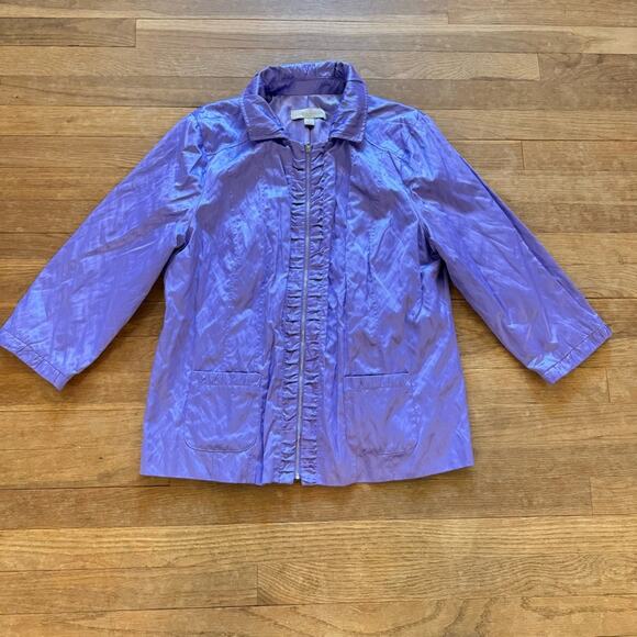 Laura Ashley purple shiny 3/4 sleeve zipper jacket size large L
 b7 - Picture 1 of 5